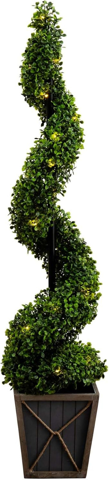 LED-Illuminated 45″ UV Resistant Artificial Boxwood Spiral Topiary Tree