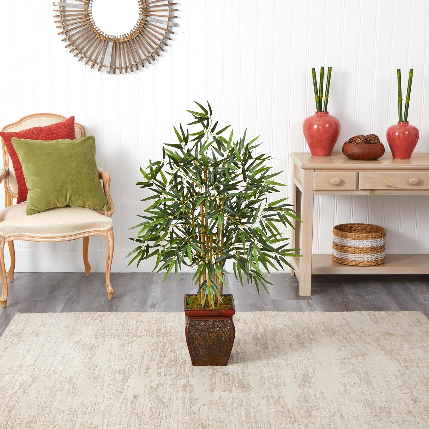3.5Ft Bamboo Artificial Tree with Stylish Wooden Planter
