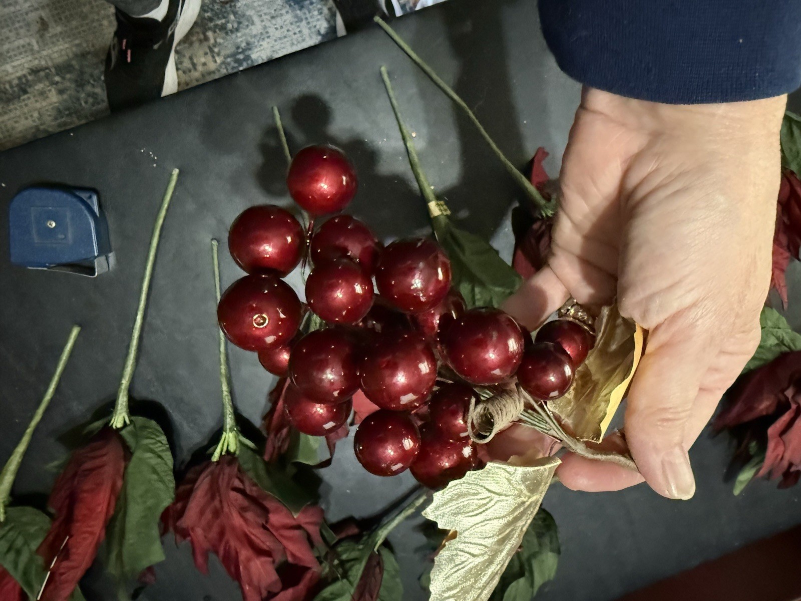 12 Red Christmas Tree Poinsettia Artificial Large Poinsettia Wired Silk Berries