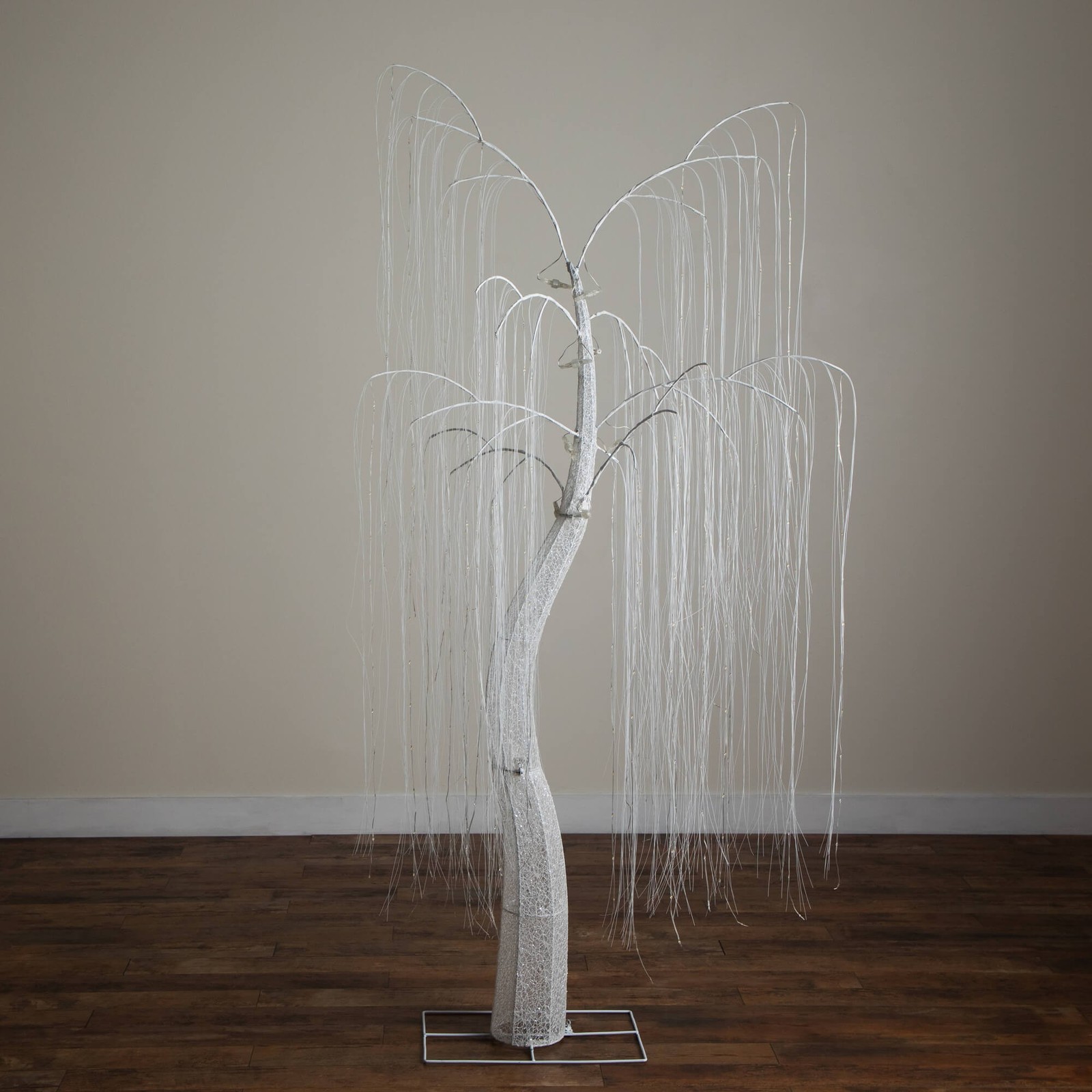 Nearly Natural 7ft Pre-Lit Artificial White Willow Tree w/ 400 Cool White LED