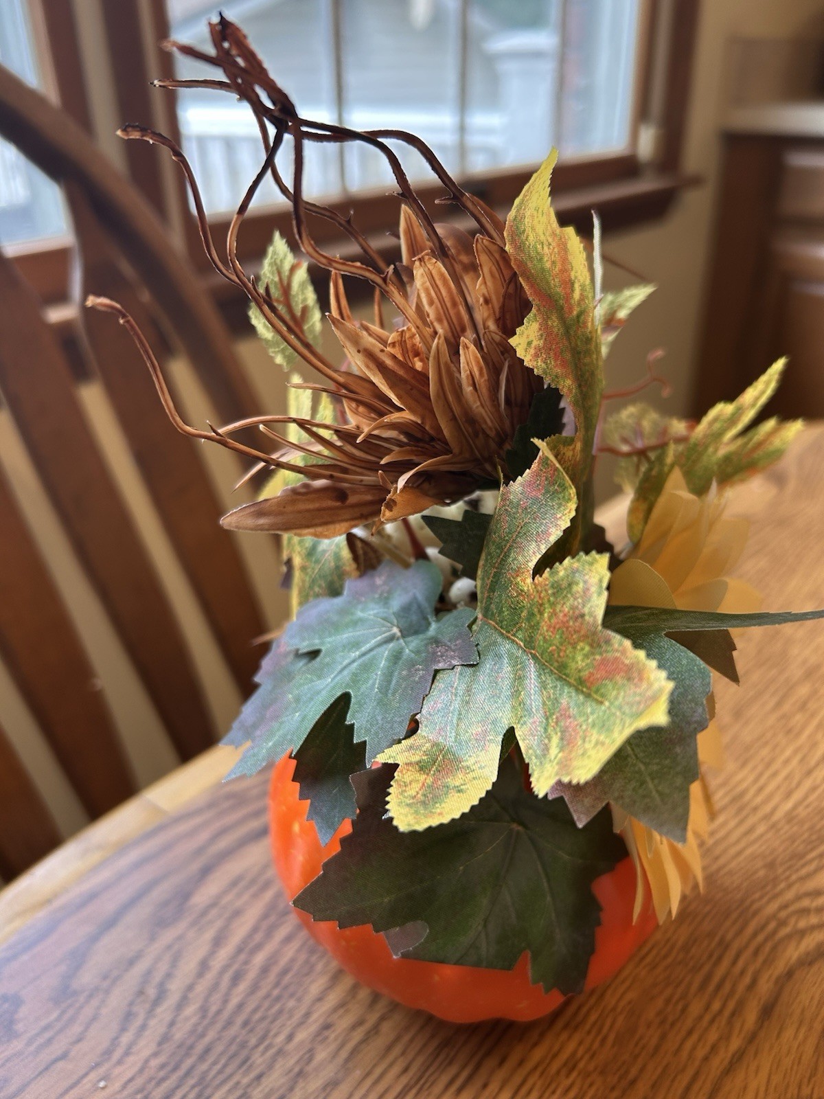Artificial Harvest Pumpkin With Sunflower & Autumn Leaves Decorations