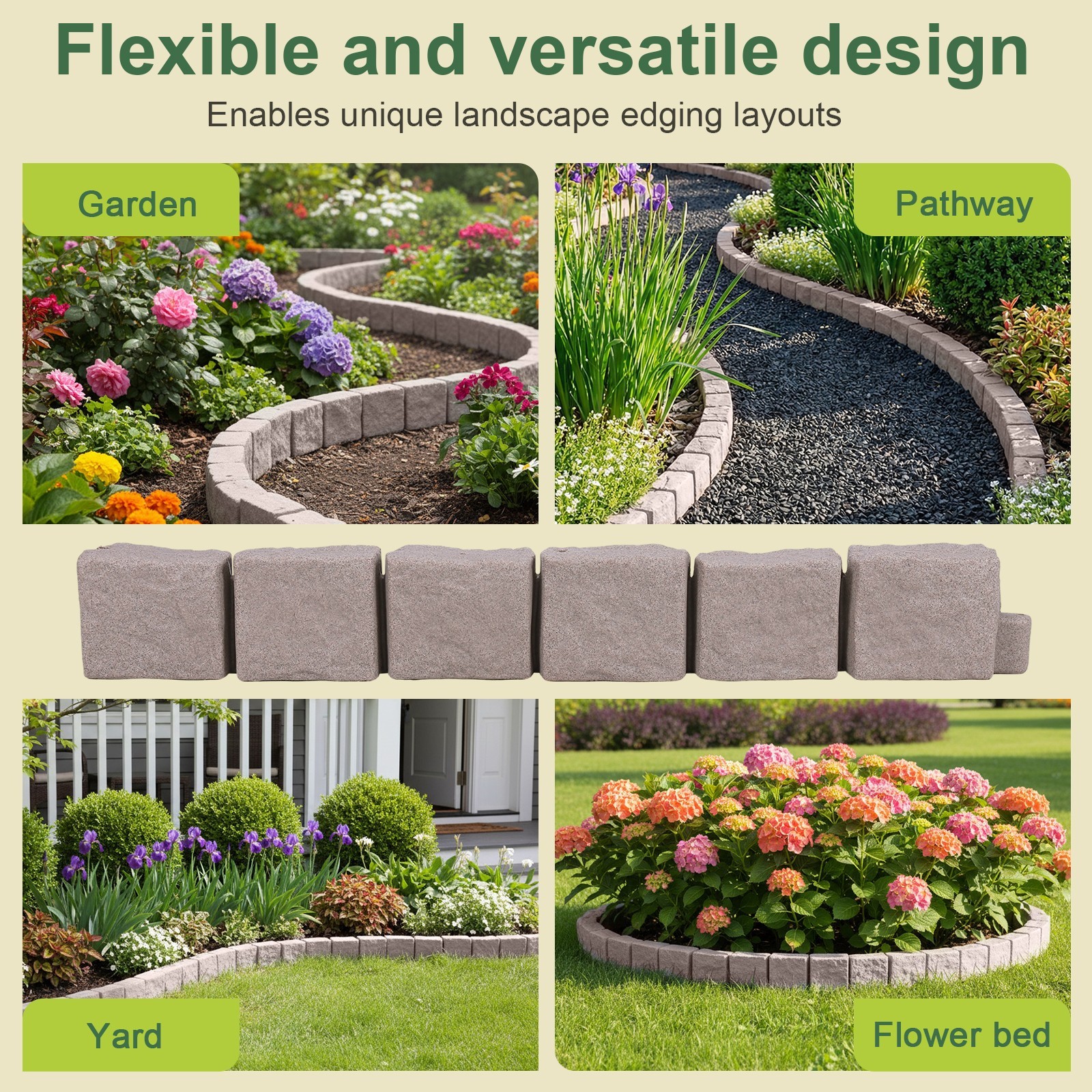 Plastic Garden Lawn Border Garden Edging Border Stone 12pcs for Home Improvement