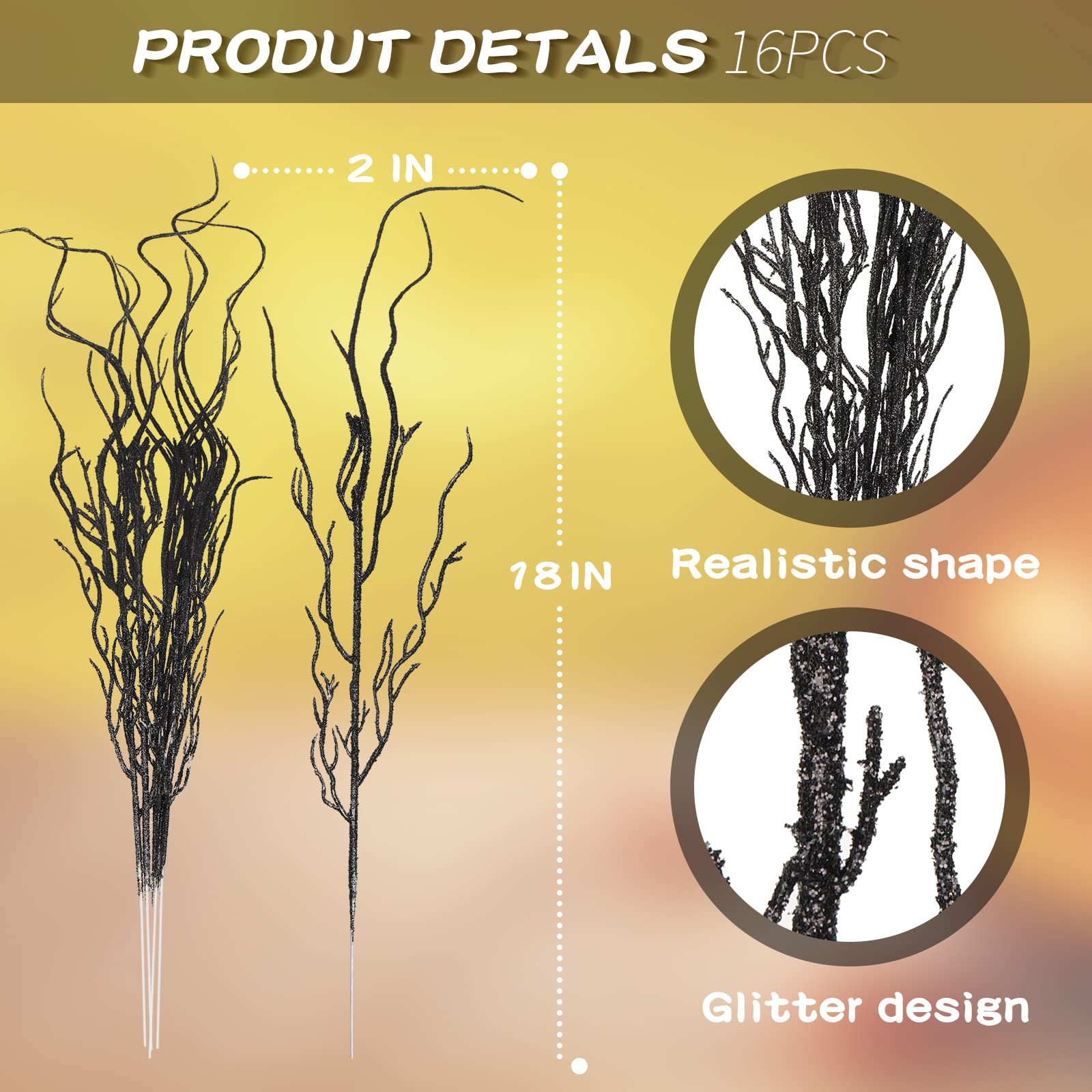 16 Pcs Curly Willow Branches for Tree Decor 18 Inch Glitter Bendable Artifici…