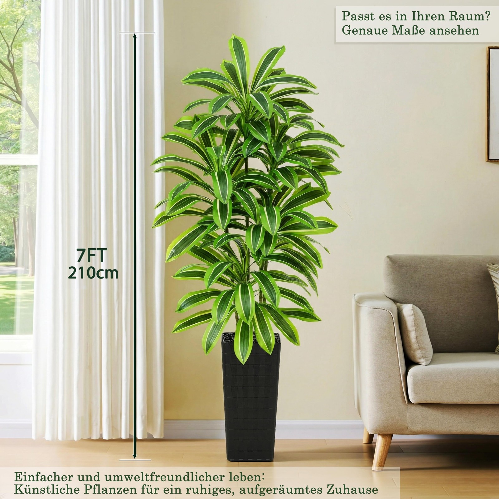 Artificial Dracaena Tree：7FT Faux Silk Tropical Yucca Floor Trees Realistic F…