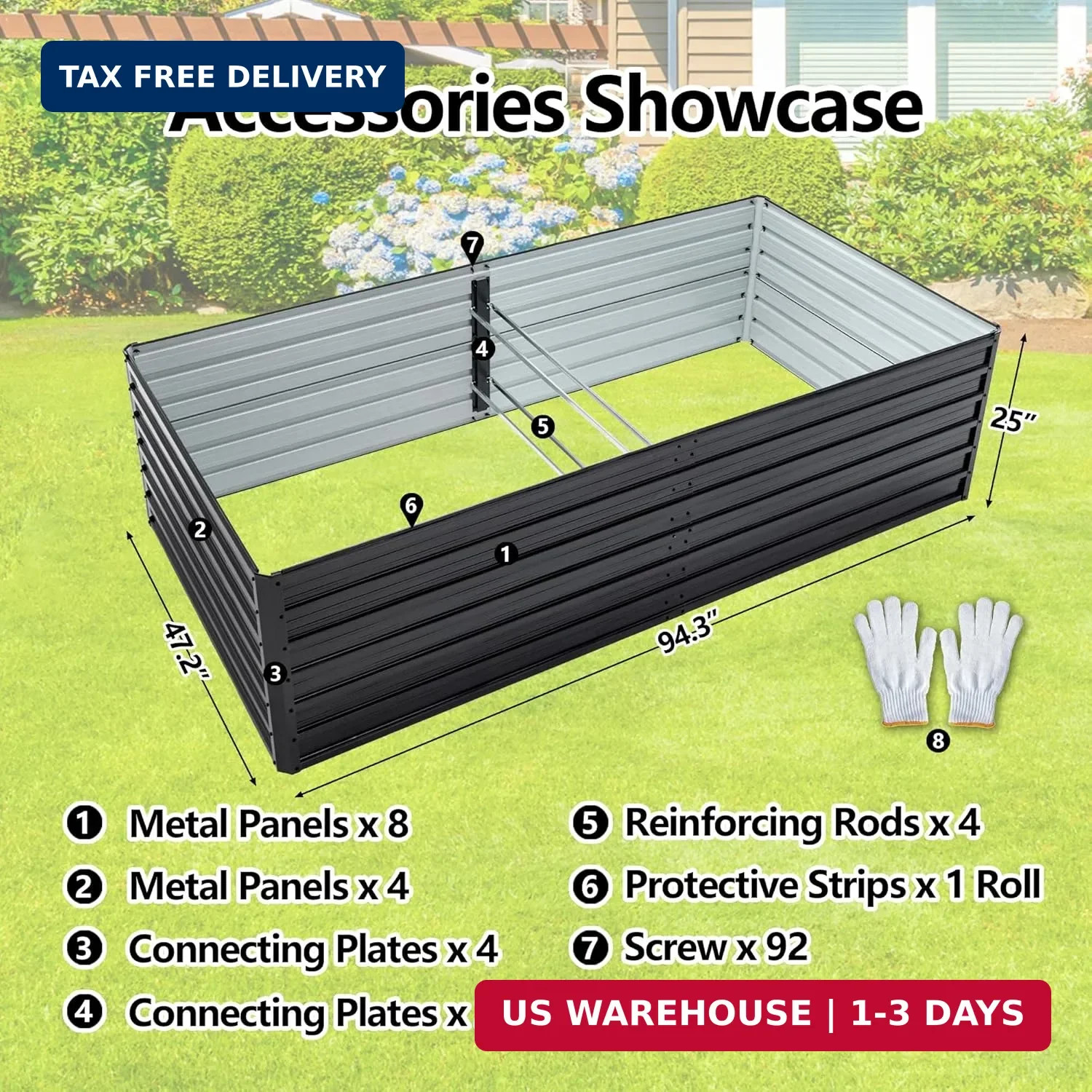 Thanaddo Galvanized Raised Garden Bed 8x4x2ft Outdoor Planter Box Galvanized Ste