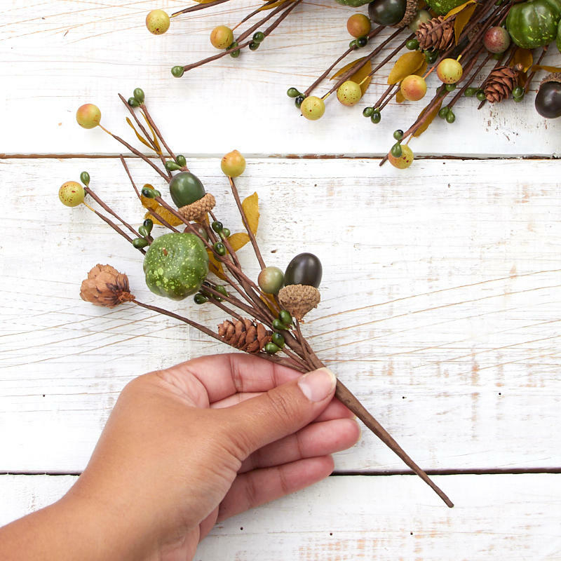 Set of 6 Green Fall Faux Berry, Acorn and Pumpkin 9-1/2″ Floral Picks