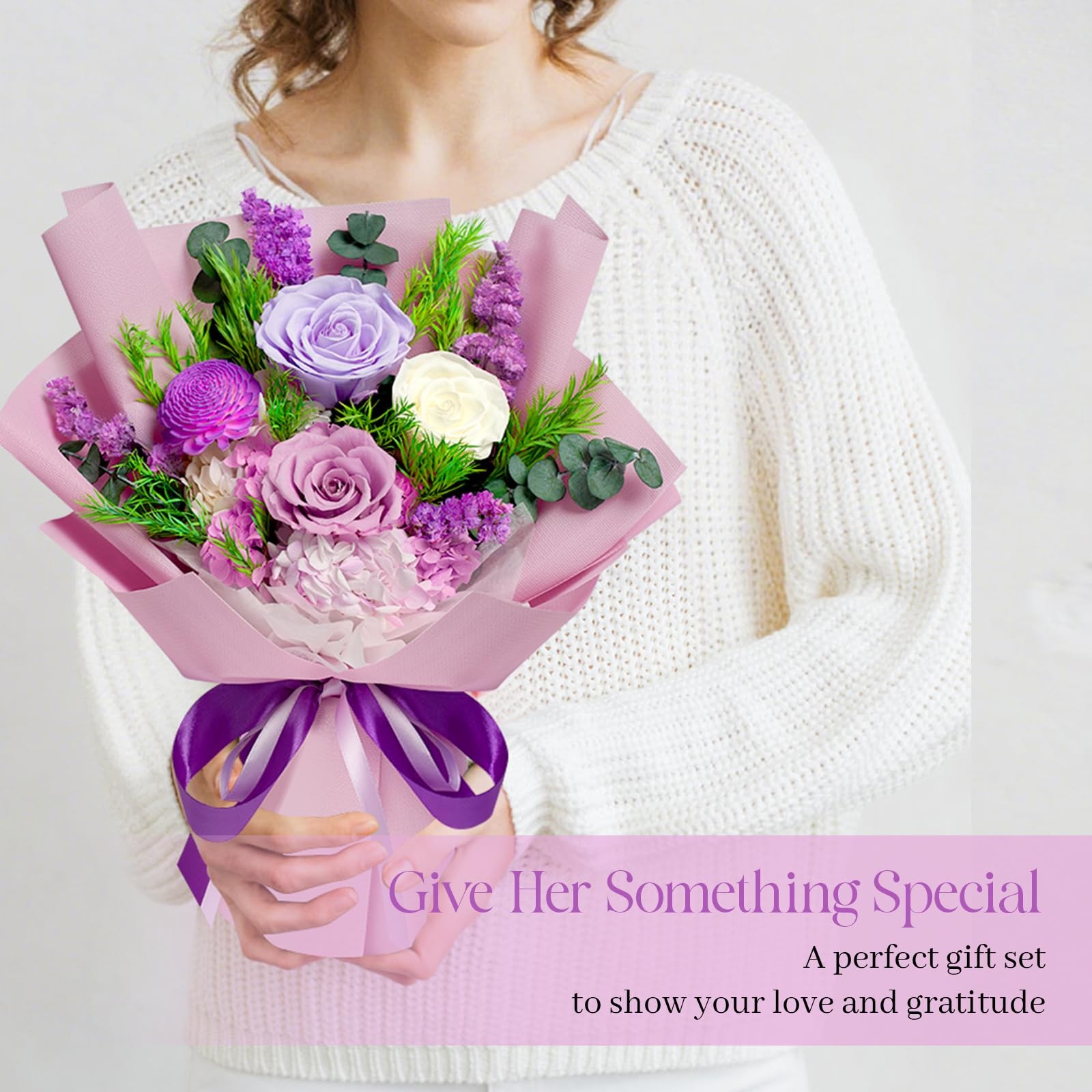 Preserved Flowers Bouquet – Birthday Gifts for Women, Real Flowers for Delive…