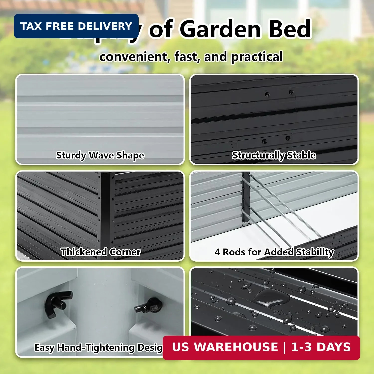 Thanaddo Galvanized Raised Garden Bed 8x4x2ft Outdoor Planter Box Galvanized Ste