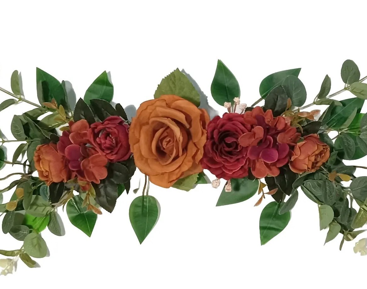 Brown Rose & Hydrangea 24″ Wall Door Silk Flower Arrangement Home Decor ES096
