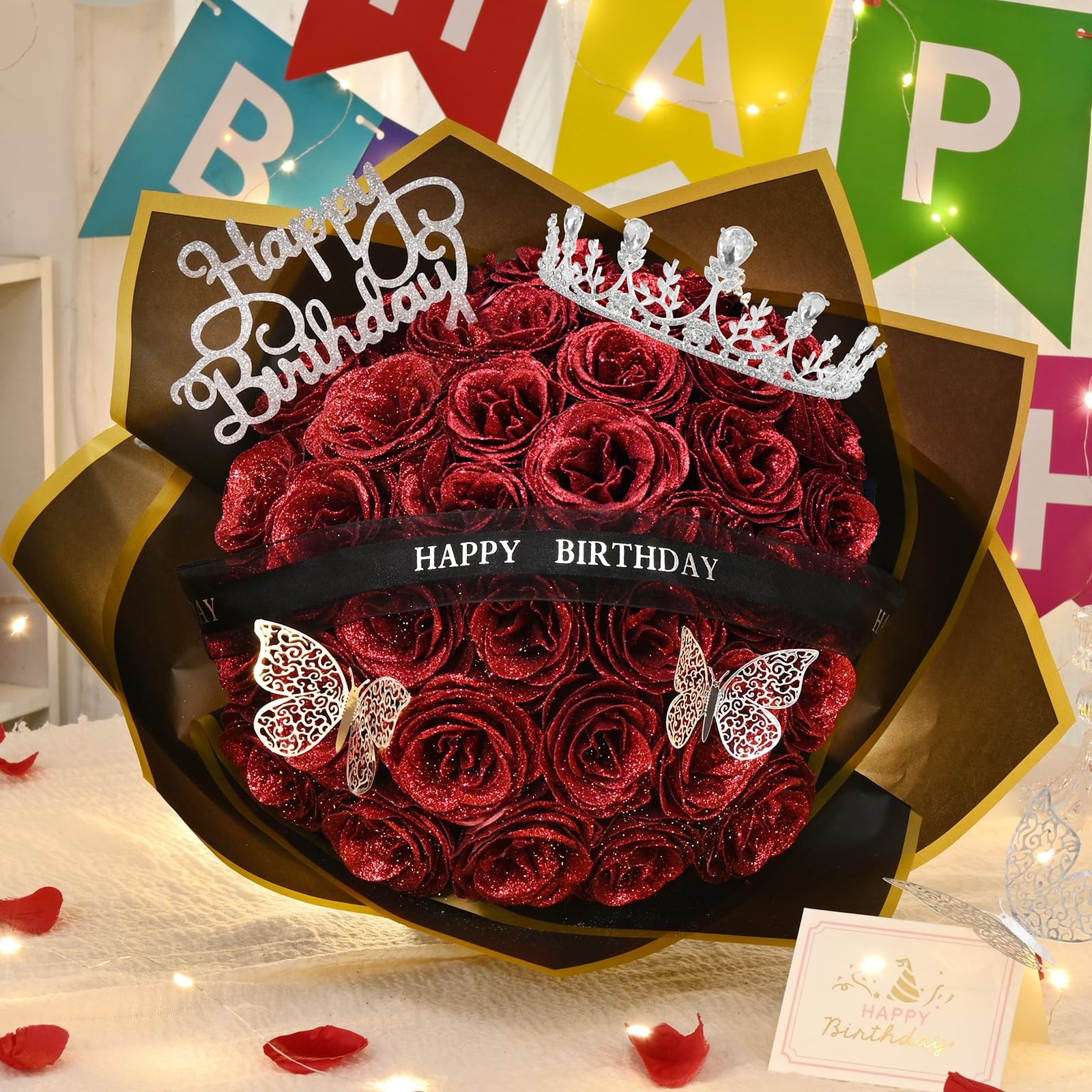Glitter Roses Bouquet, Birthday Gifts for Women Mom, DIY Fake Flowers Bouquet…