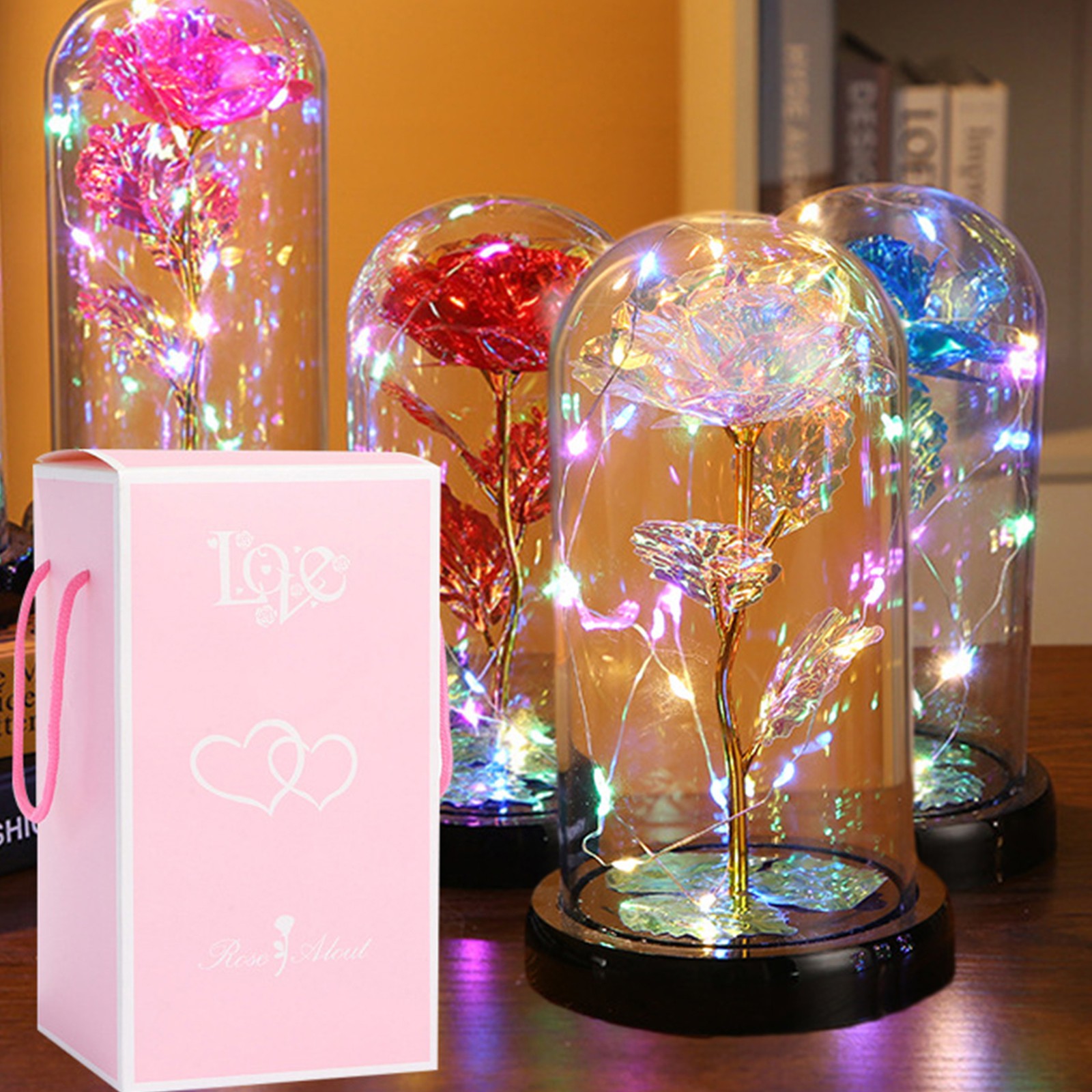 Forever Rose Light Up in Glass Dome Artificial Flower Gift for Mother’s Day
