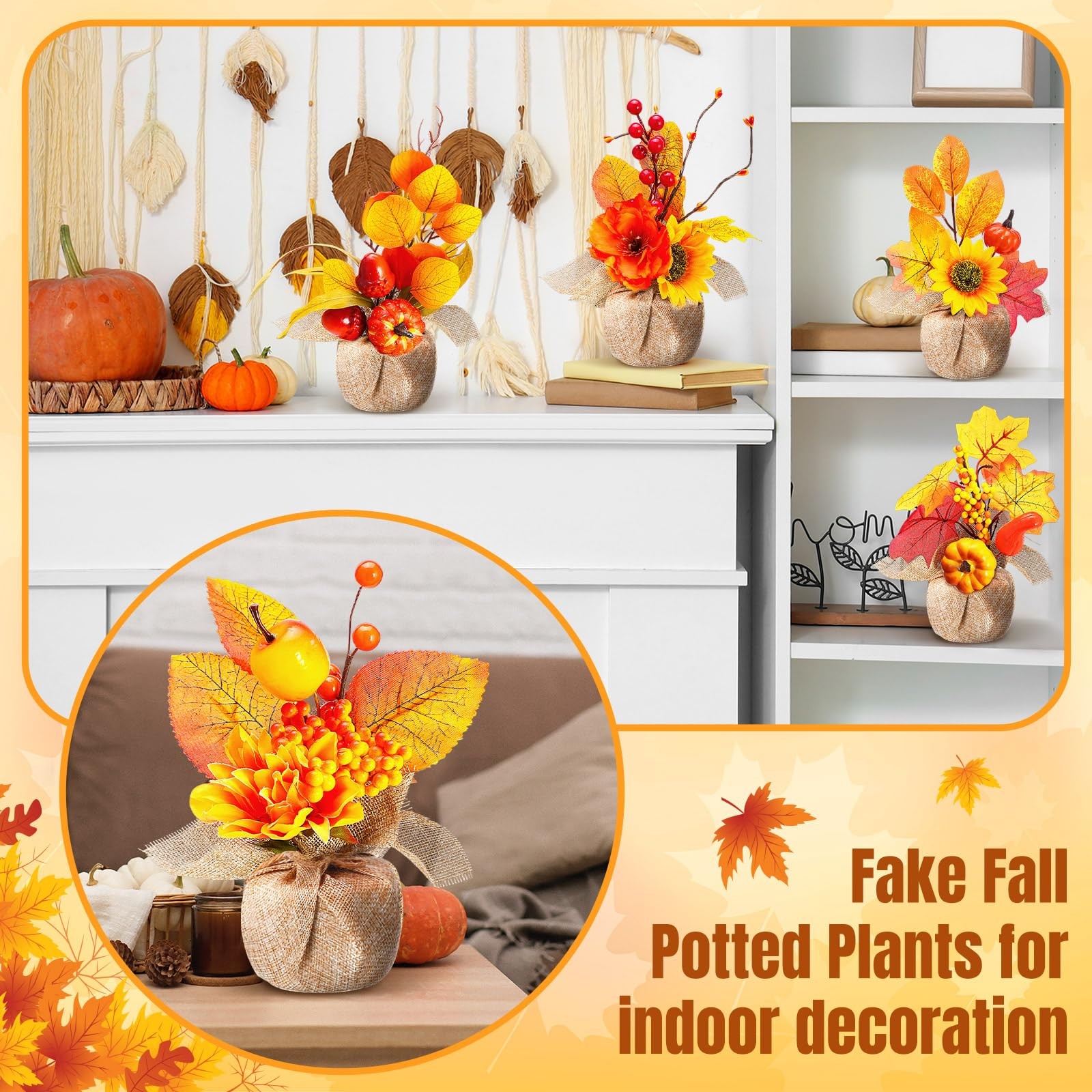 10 Pcs Thanksgiving Fall Halloween Artificial Potted Flowers Fall Decor Fake …