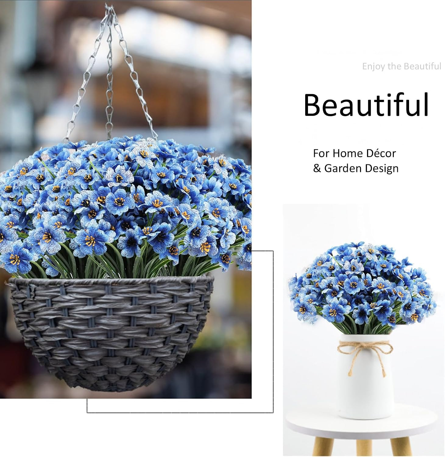 12 Bundles Blue Artificial Flowers for Home Décor, No Fade Faux Flowers Fake …