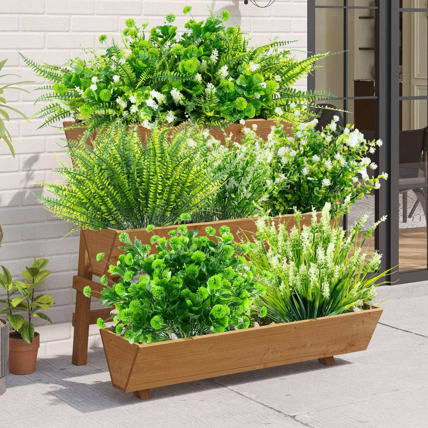 14 Bundles 5 Styles Fake Plants UV Resistant Artificial Outdoor Plant Boston Fer