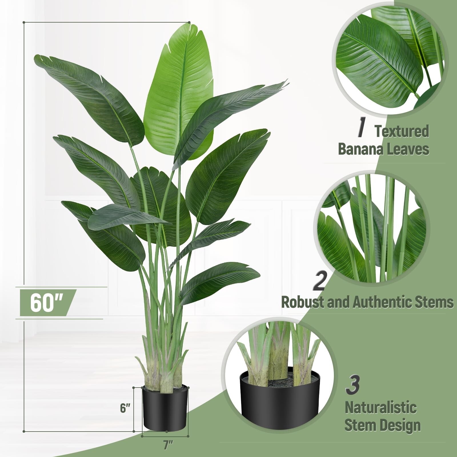 Lifelike Bird of Paradise Artificial Plant,5ft Faux Banana Leaf Tree with 10 …
