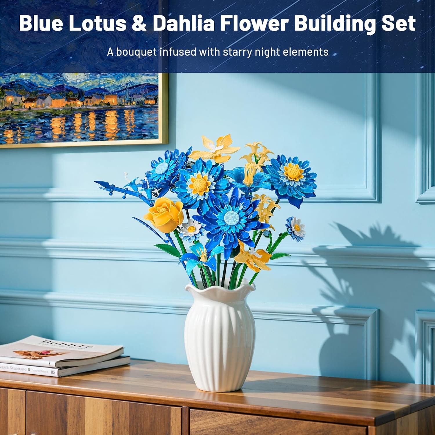 Starry Blooms Flowers Bouquet Building Set for Adults, Artificial Flower Compati