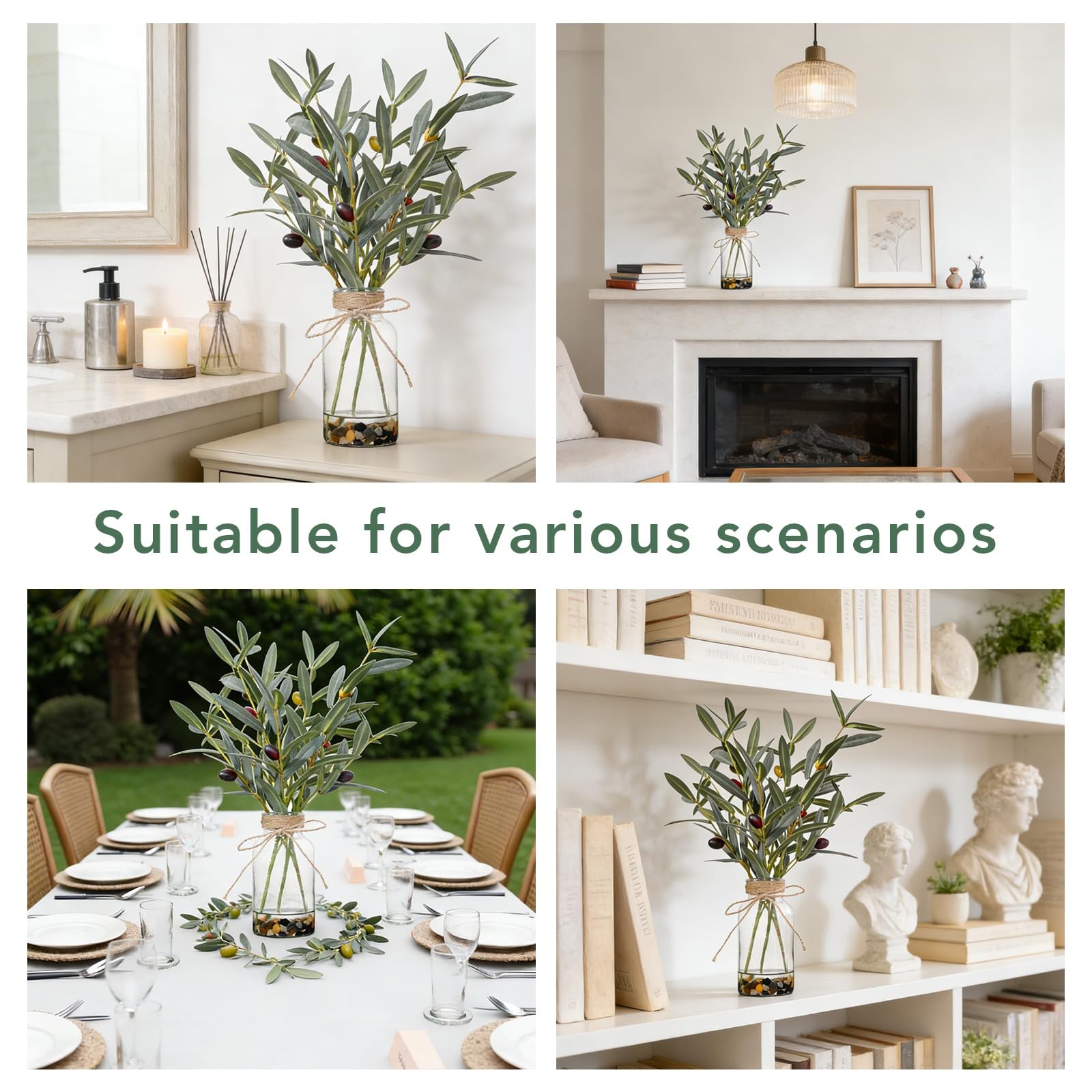 15.74” Artificial Olive Branches in Glass Vase with Faux Water & Natural Ston…
