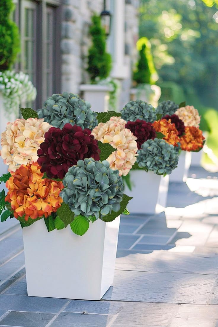 3Pcs Beige Hydrangea Artificial Flowers 28.7″ Real Touch Large Faux Silk Hydr…