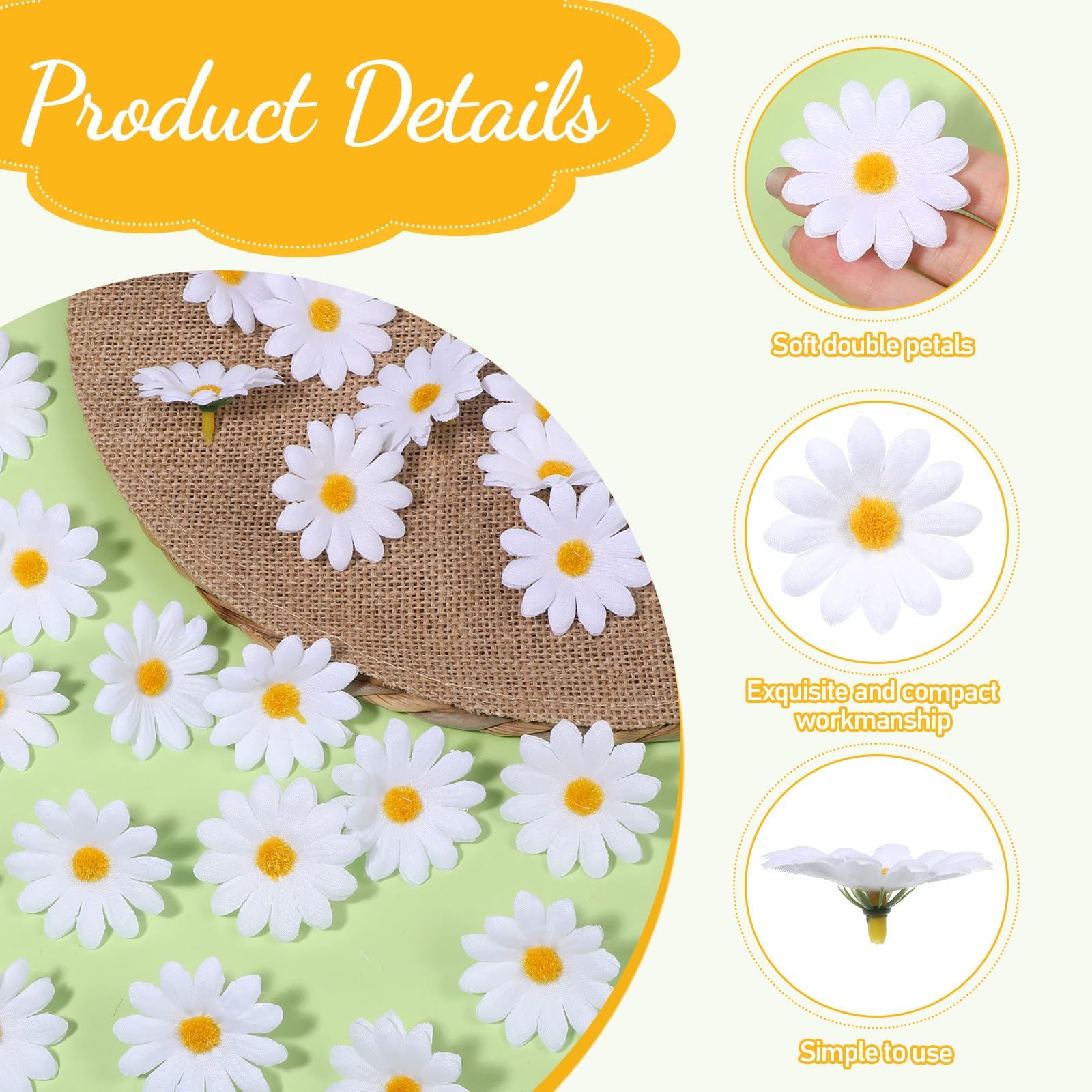 100 Pcs Faux Daisy Flower Heads for Craft, Mini Faux Flowers 4 cm Artificial …