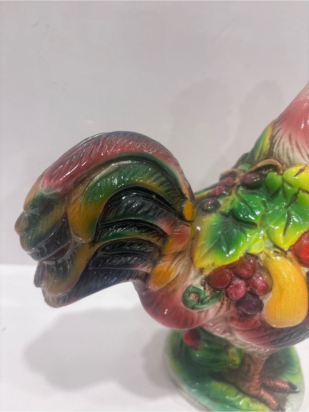 Vintage Ceramic Rooster Figurine Fruit Decor Hand Painted Farmhouse Country 9.5”
