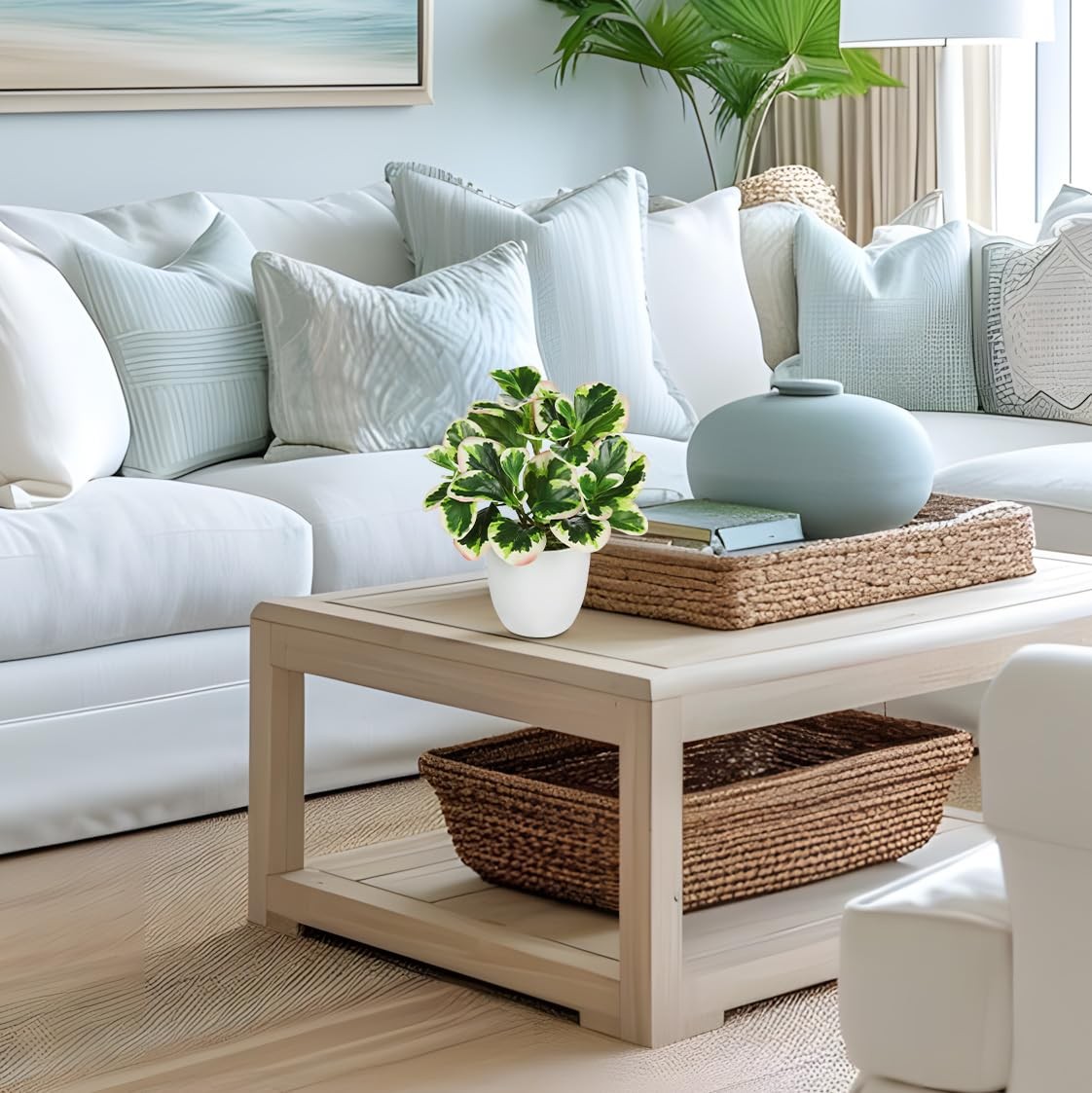 Fake Plants in White Pot, Artificial Potted Plant for Home Farmhouse Table De…
