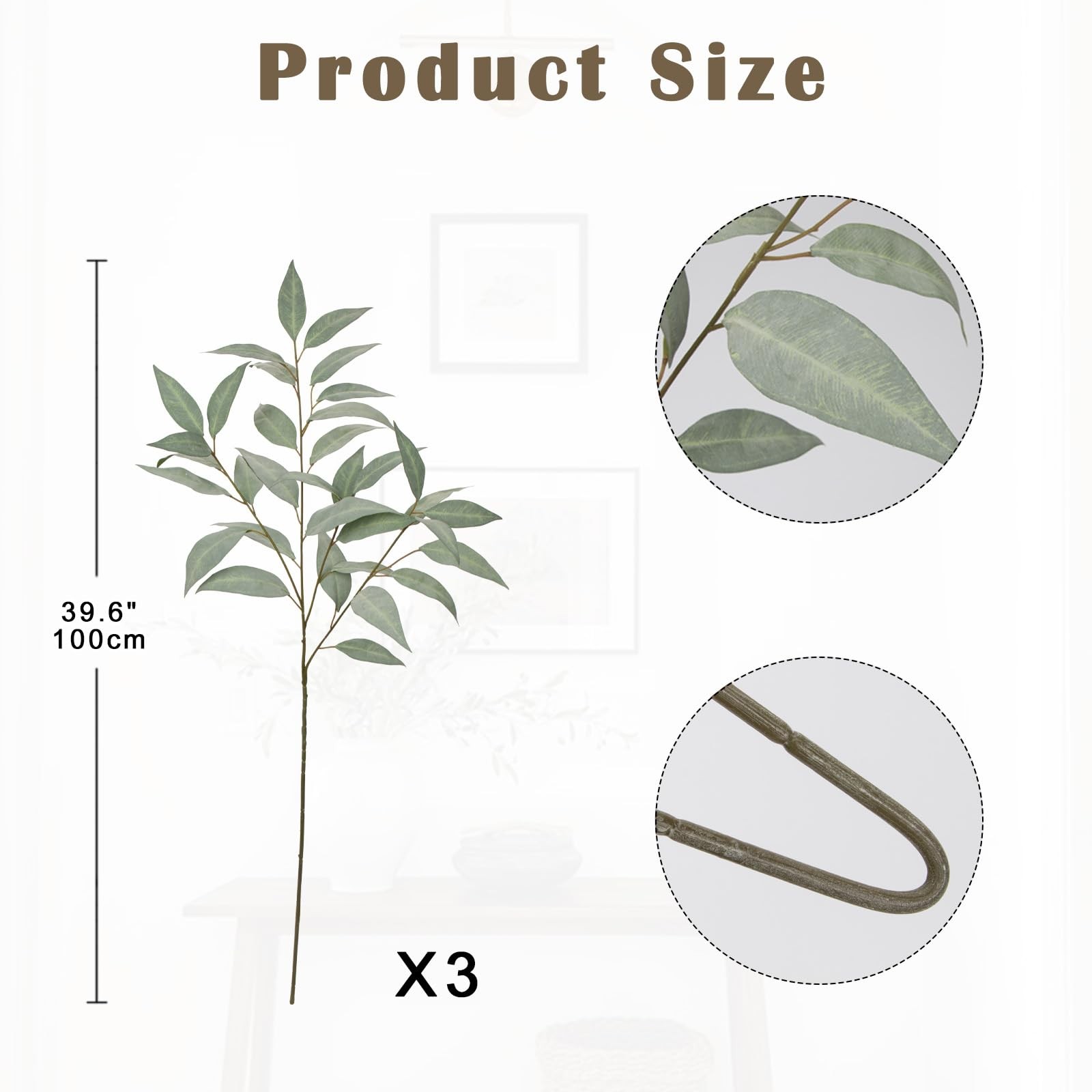 Eucalyptus Stems 39.5 ” Tall, Artificial Branches for Vase Round Year Faux G…
