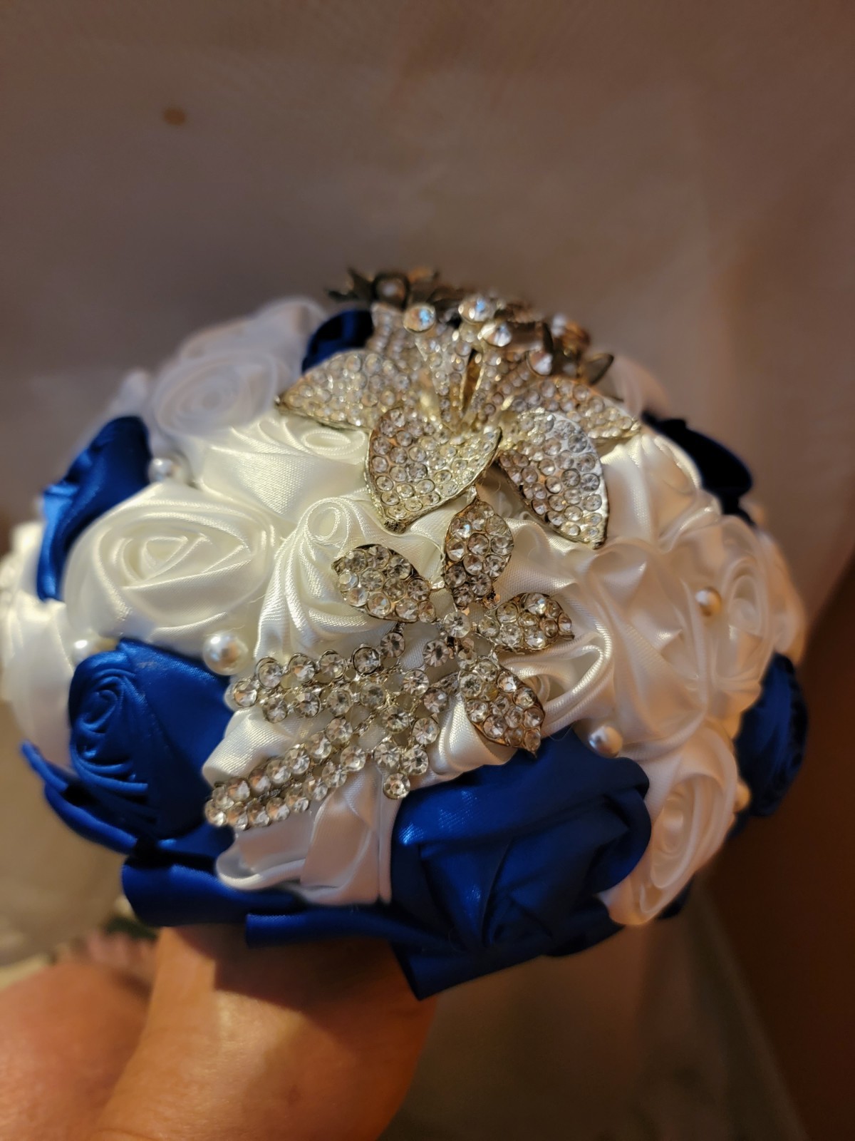 SET Bridal Wedding Bouquet Rhinestone Throw Toss Crystal Satin PLUS Flower Girl