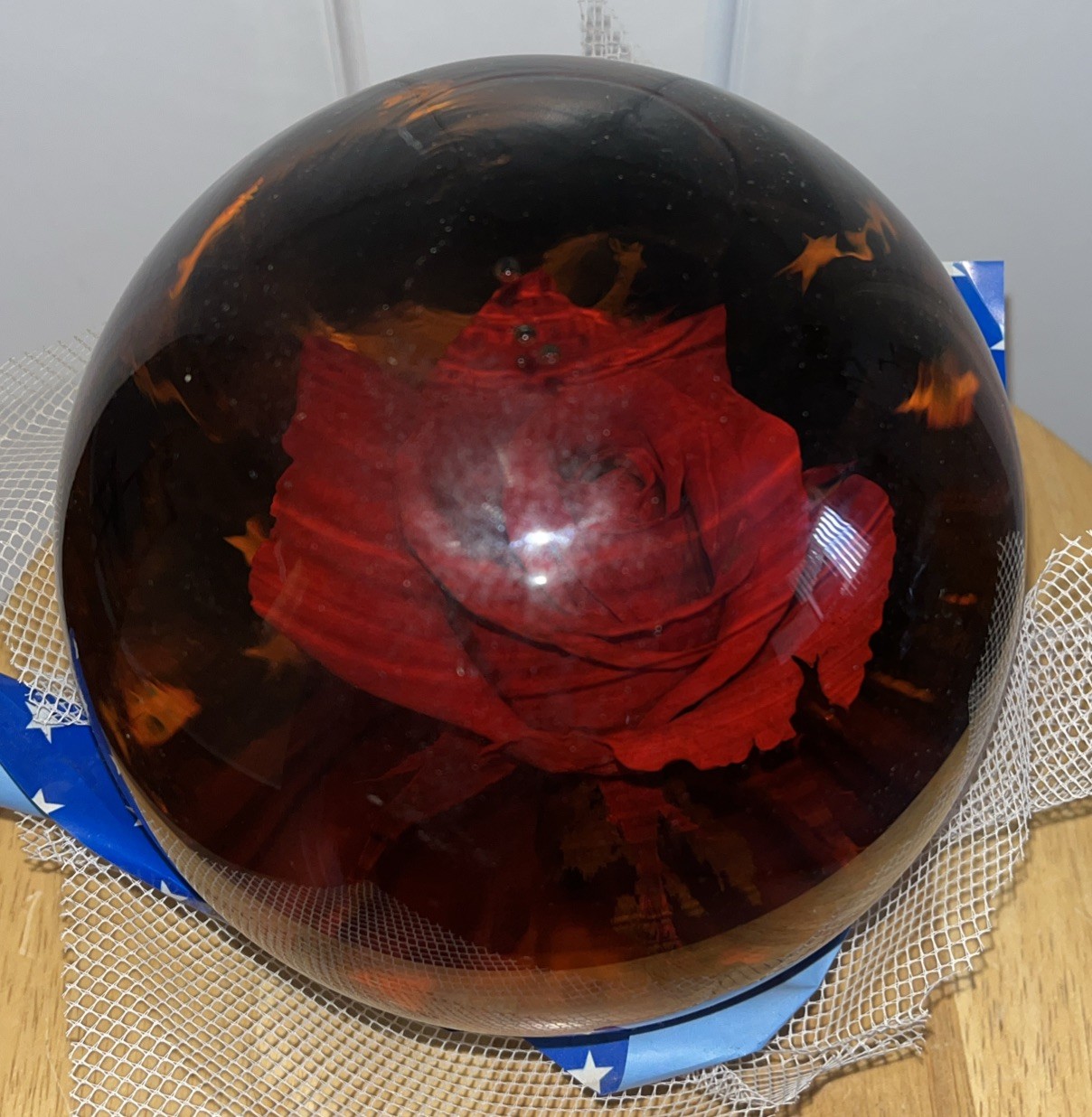 VTG Forever Rose in Water Glass Amber Globe Large Real Rose 6 1/2″ 4 lb 11 oz