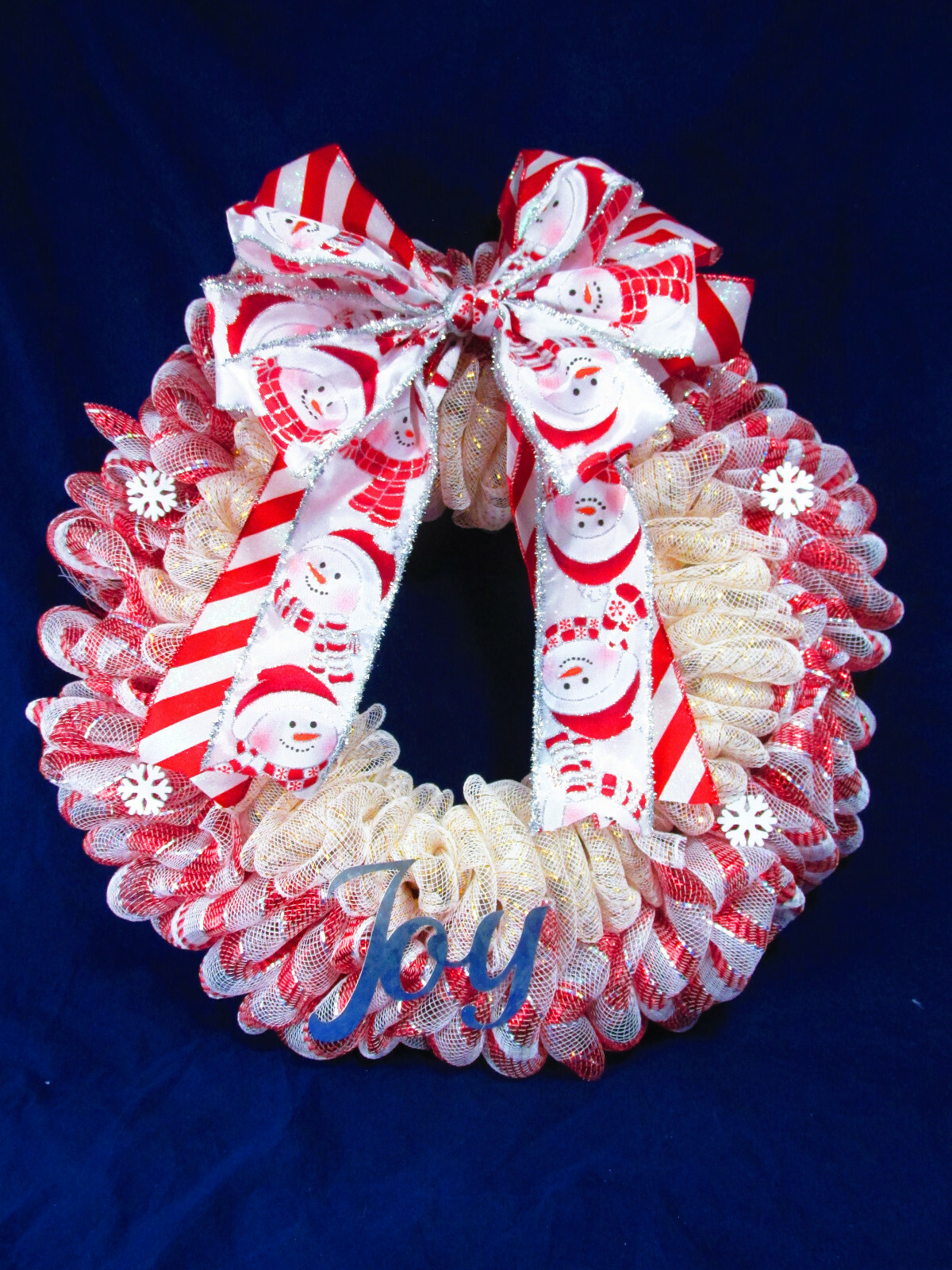 Red and White Poof Deco Mesh Christmas Ribbon Wreath