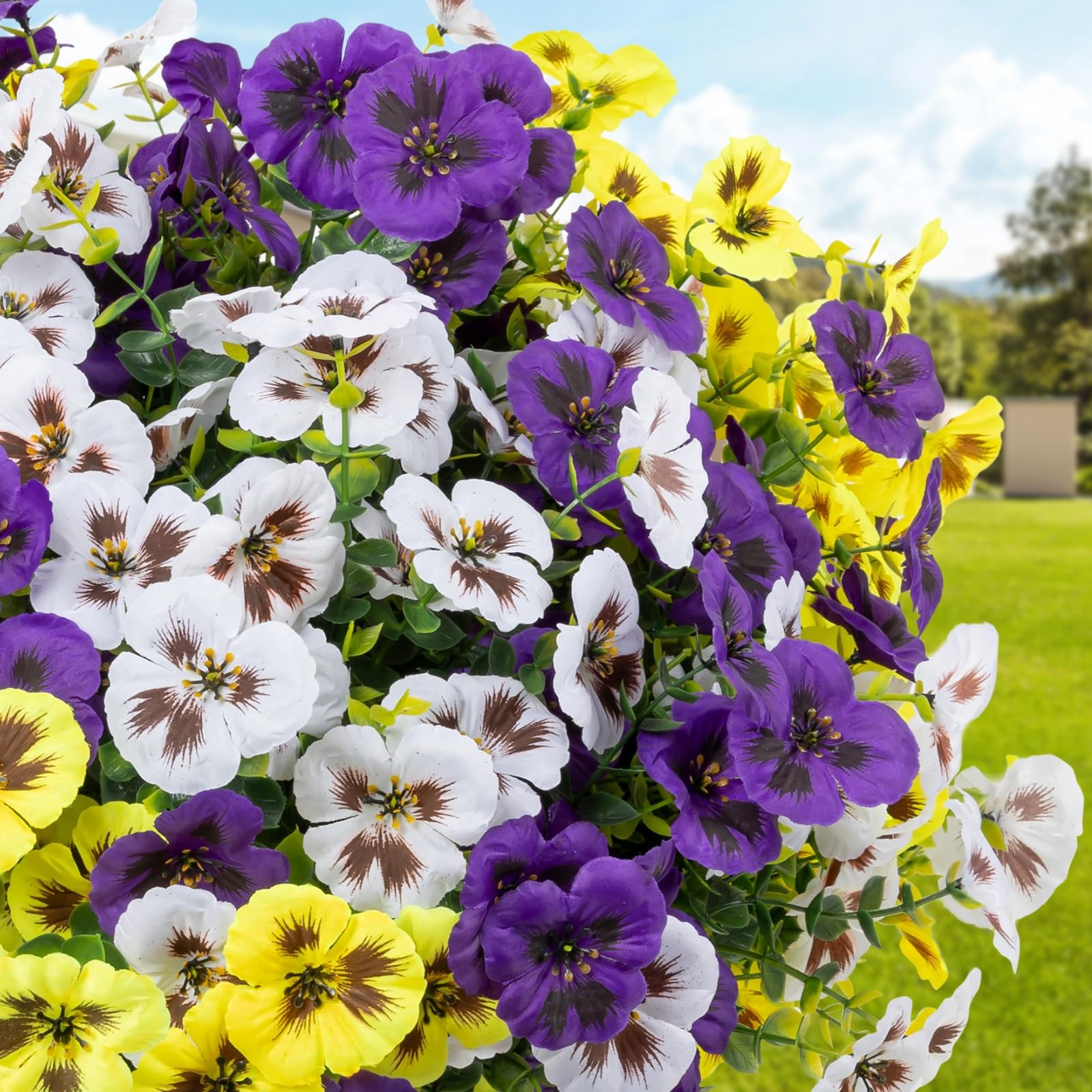 24 Pcs Artificial Fake Pansy Flowers for Outdoor,Faux Silk Plants Flowers UV …
