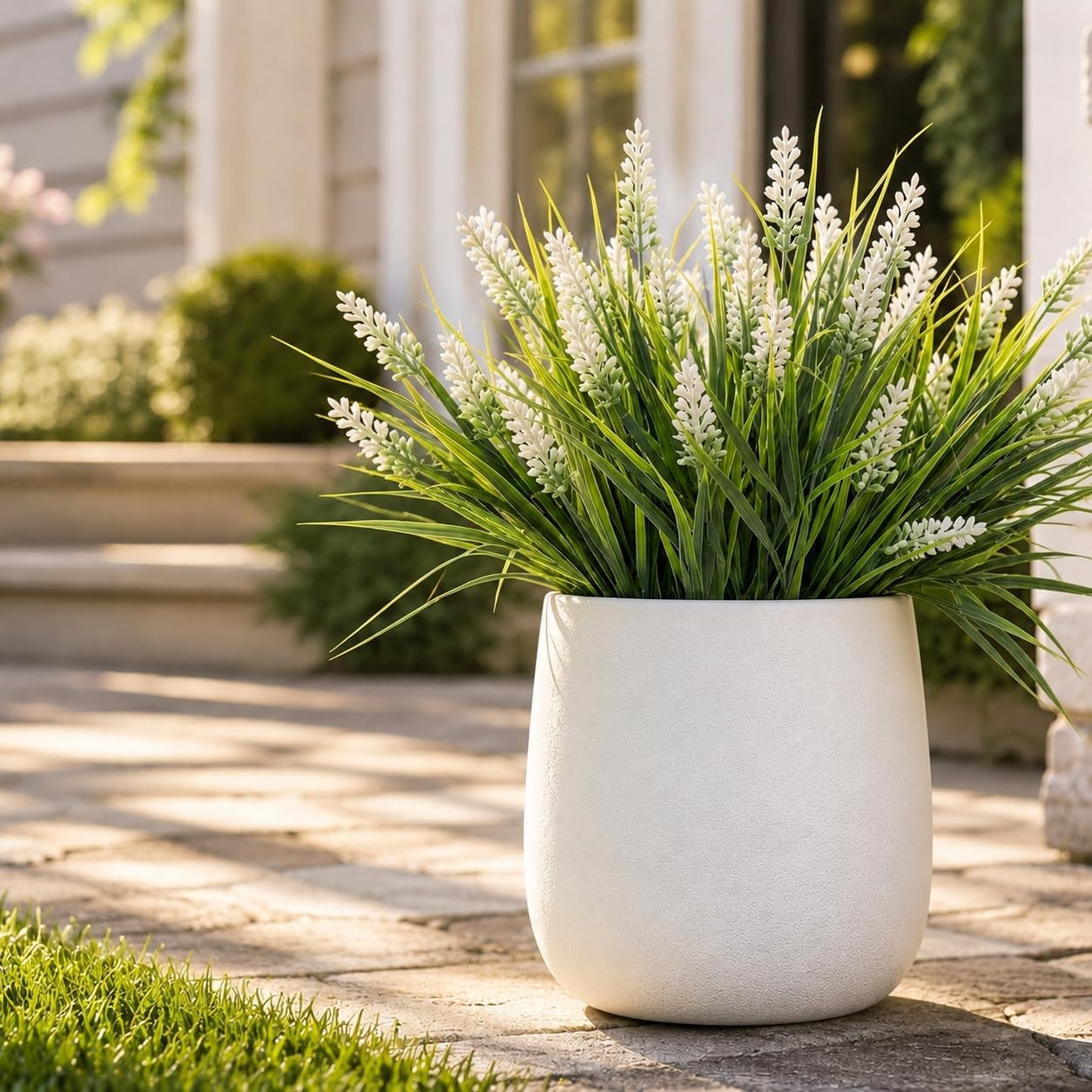 Artificial Monkey Grass with Flowers – UV Resistant Artificial Outdoor Plants, F