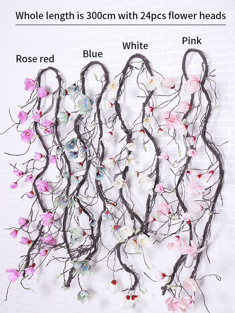 118 inch Artificial Magnolia Orchid Flowers Ivy Vines Garland Fake Tree Branc…