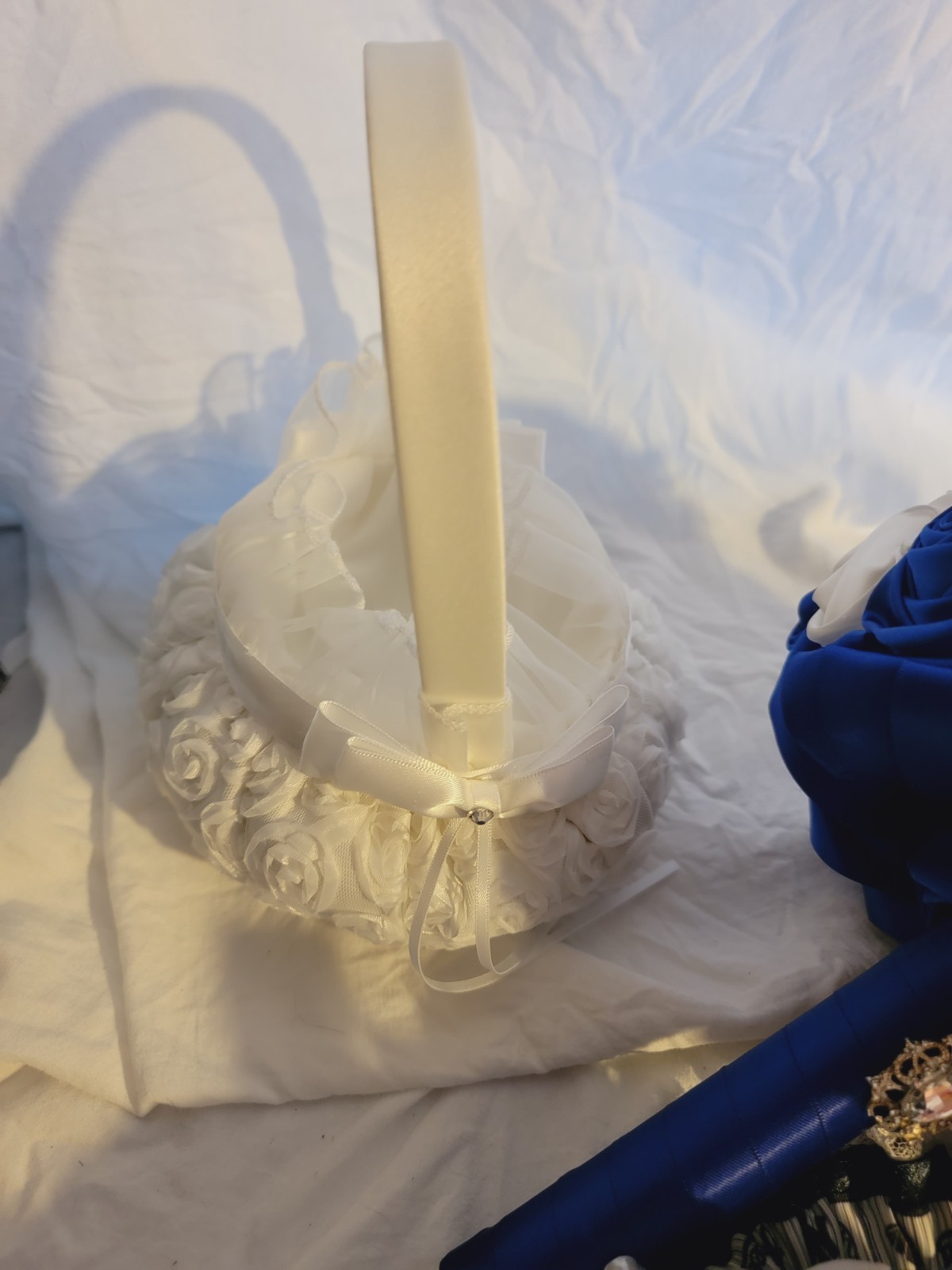 SET Bridal Wedding Bouquet Rhinestone Throw Toss Crystal Satin PLUS Flower Girl