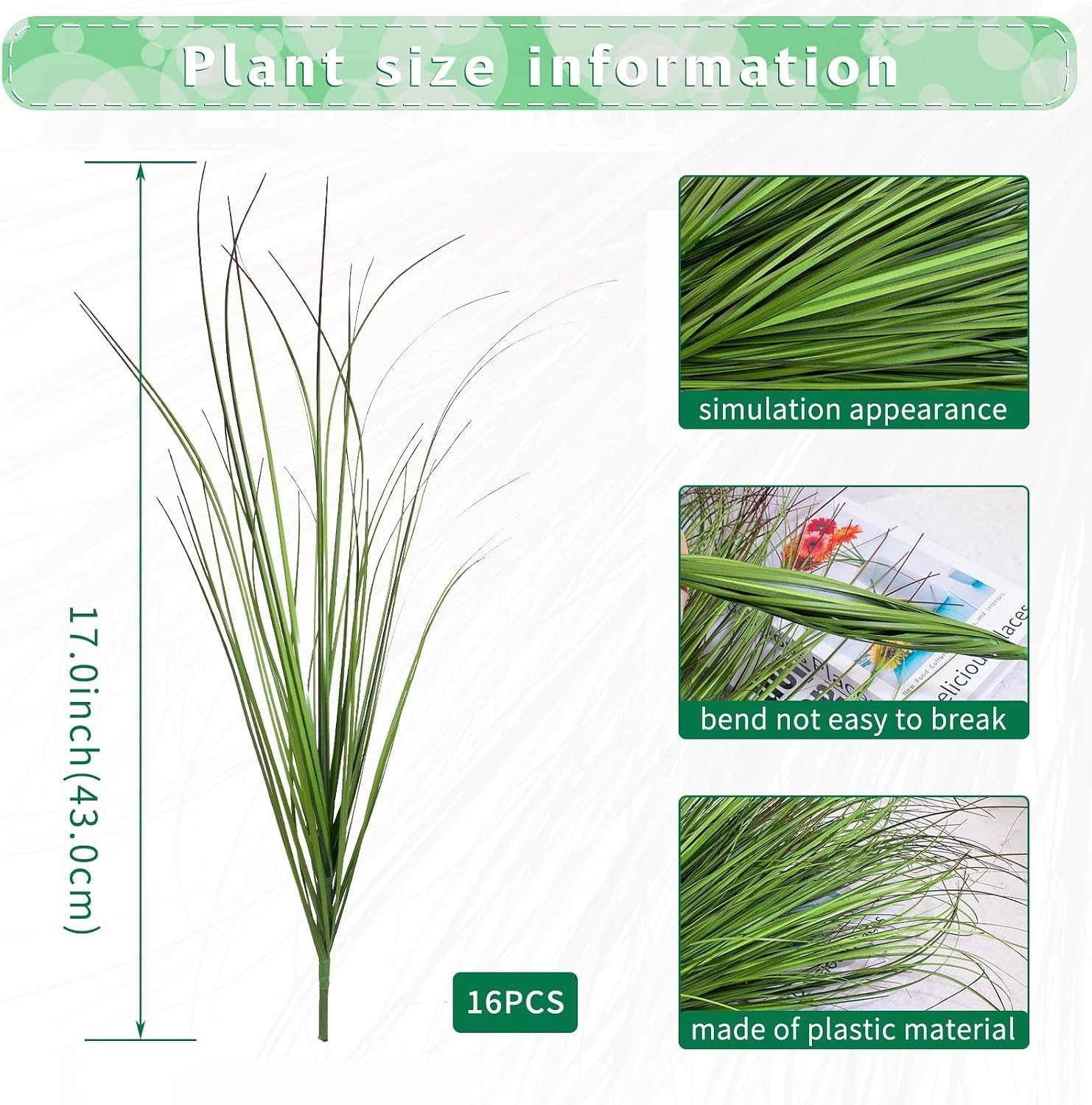 16 Bundles of Lifelike UV-Resistant Artificial Grass for Indoor/Outdoor Décor