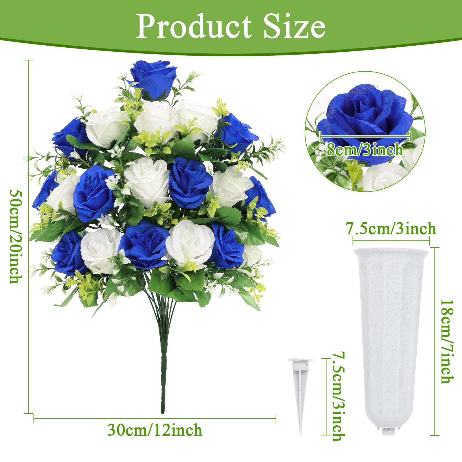 U’Artlines 2Pcs Artificial Cemetery Flowers with Vase for Grave, Silk Memoria…