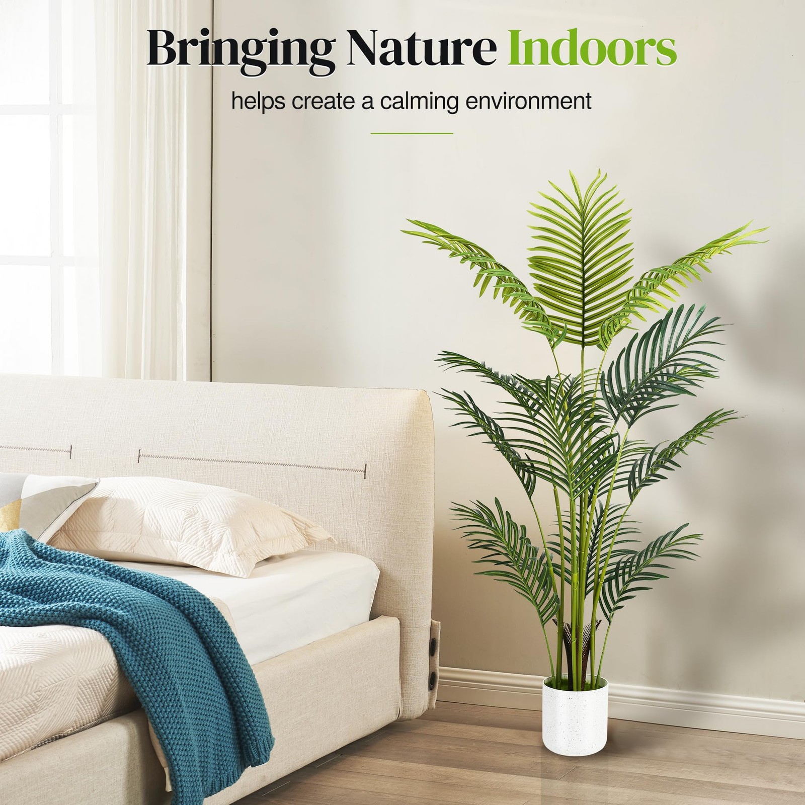 Artificial Palm Tree 4FT, Fake Tree with White Tall Planter 2 Pack, Faux Trop…
