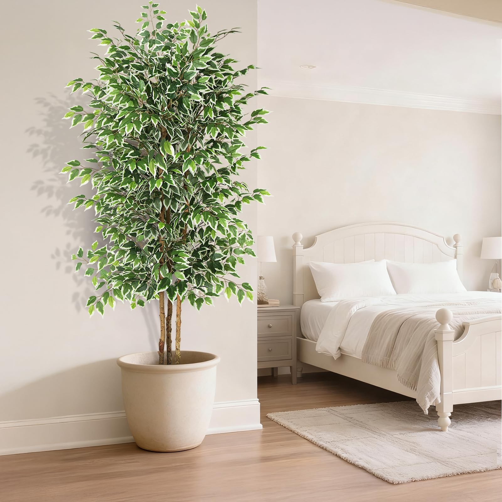 7ft Large Ficus Artificial Tree with Natural Trunk, 84″ Tall Faux Tree for Ho…