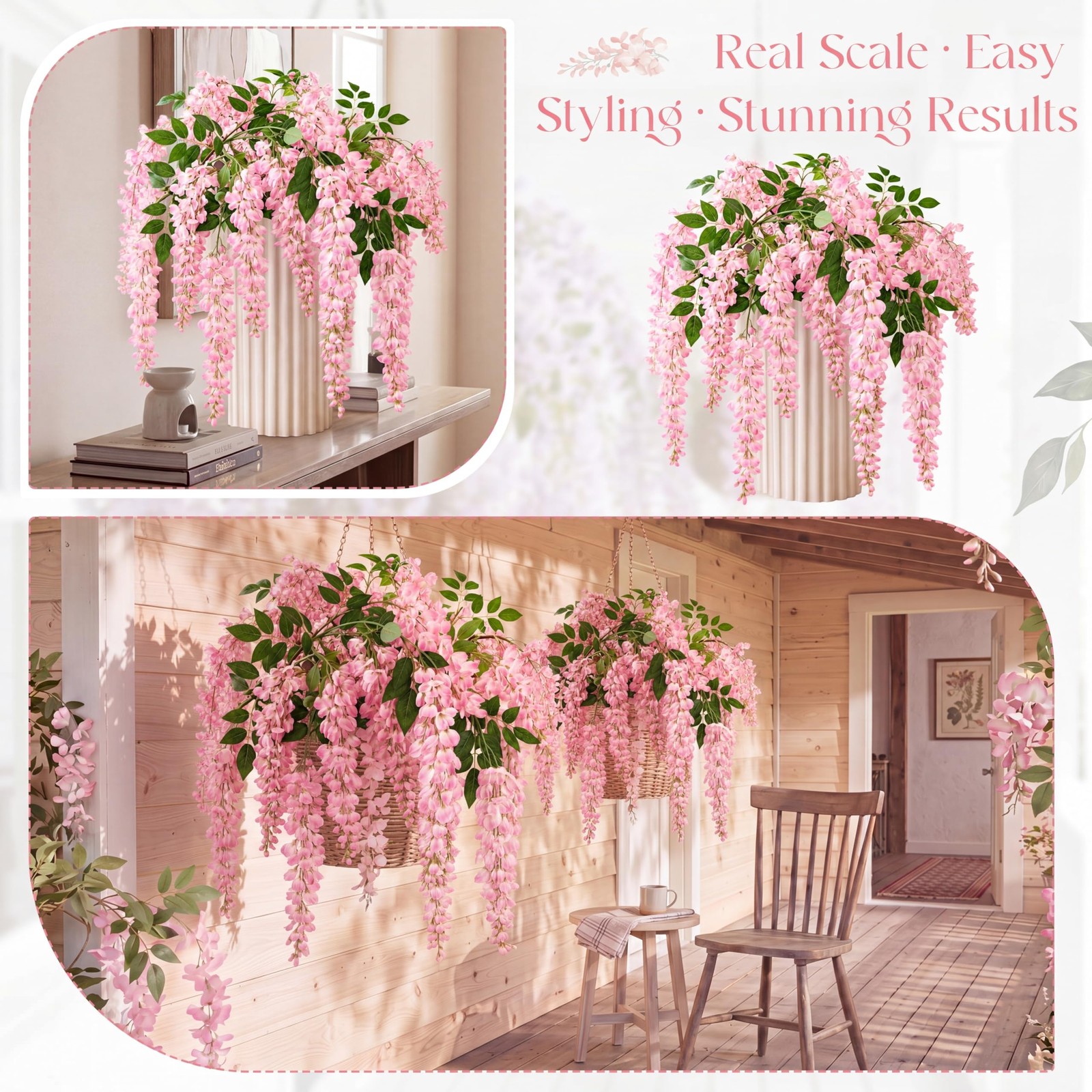 6pcs 58inch Artificia Wisteria Hanging Flowers for Tall Vase, Fake Long Stem …