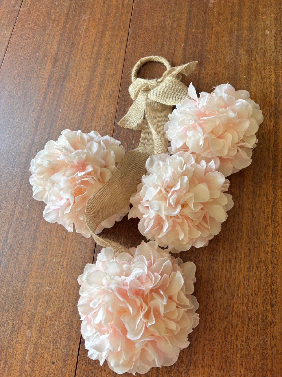 Artificial Silk Hydrangea Hanging Ball Door Decoration Light Pink w/Burlap Bow