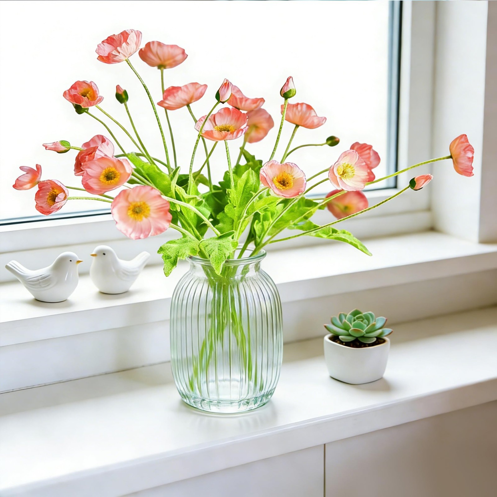 Artificial Flowers for Outdoors 6 Pcs Poppy Plant Realistic Silk Fake Flowers…