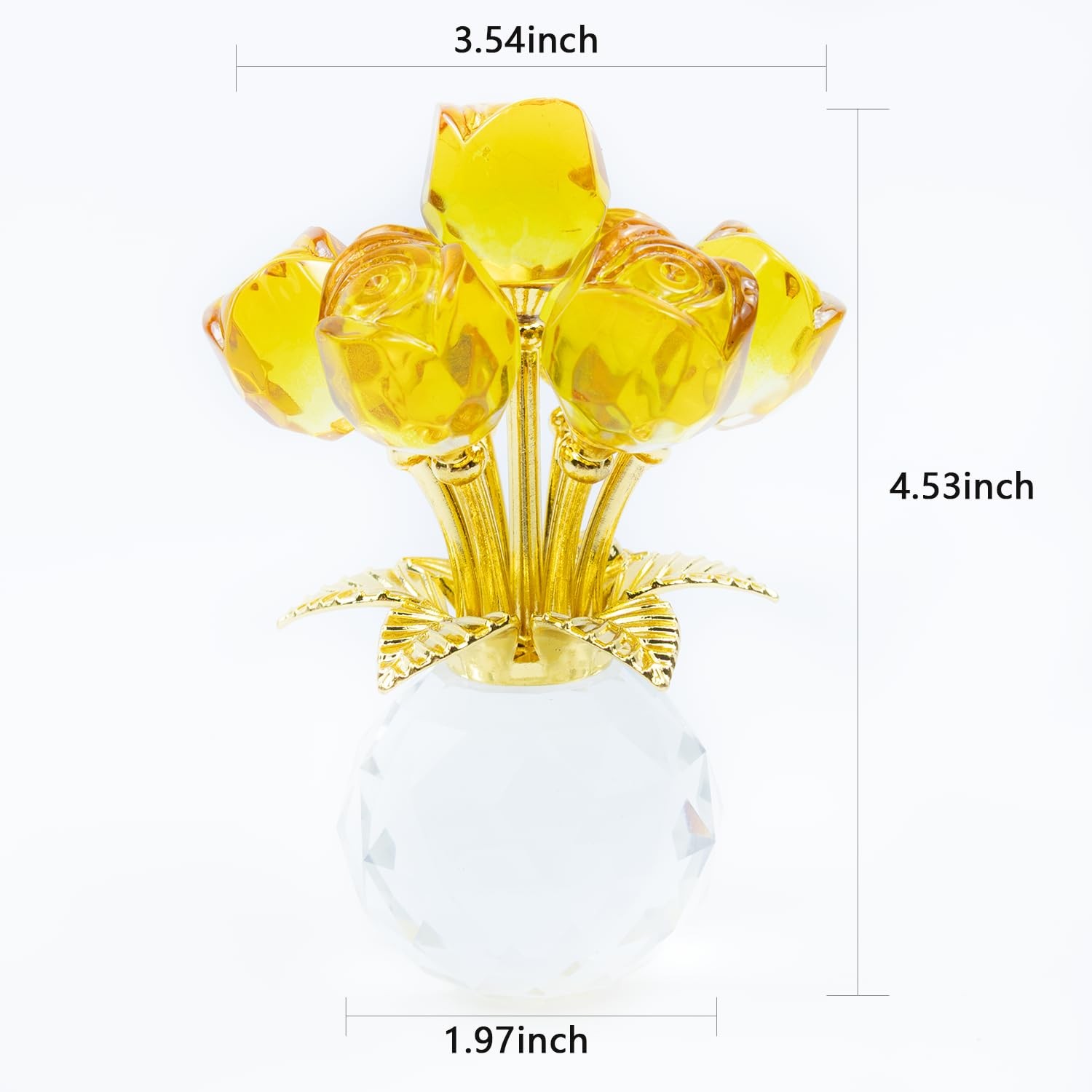 Crystal Rose Flower Figurine with Round Vase,Crystal Flowers, Glass Flowers w…