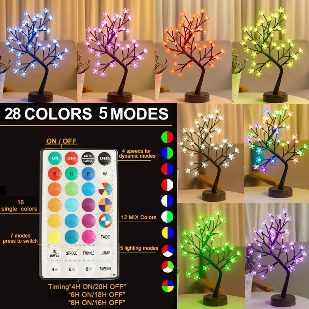RGB Cherry Blossom Tree Light with Remote 28 Colors LED Artificial Flower Bon