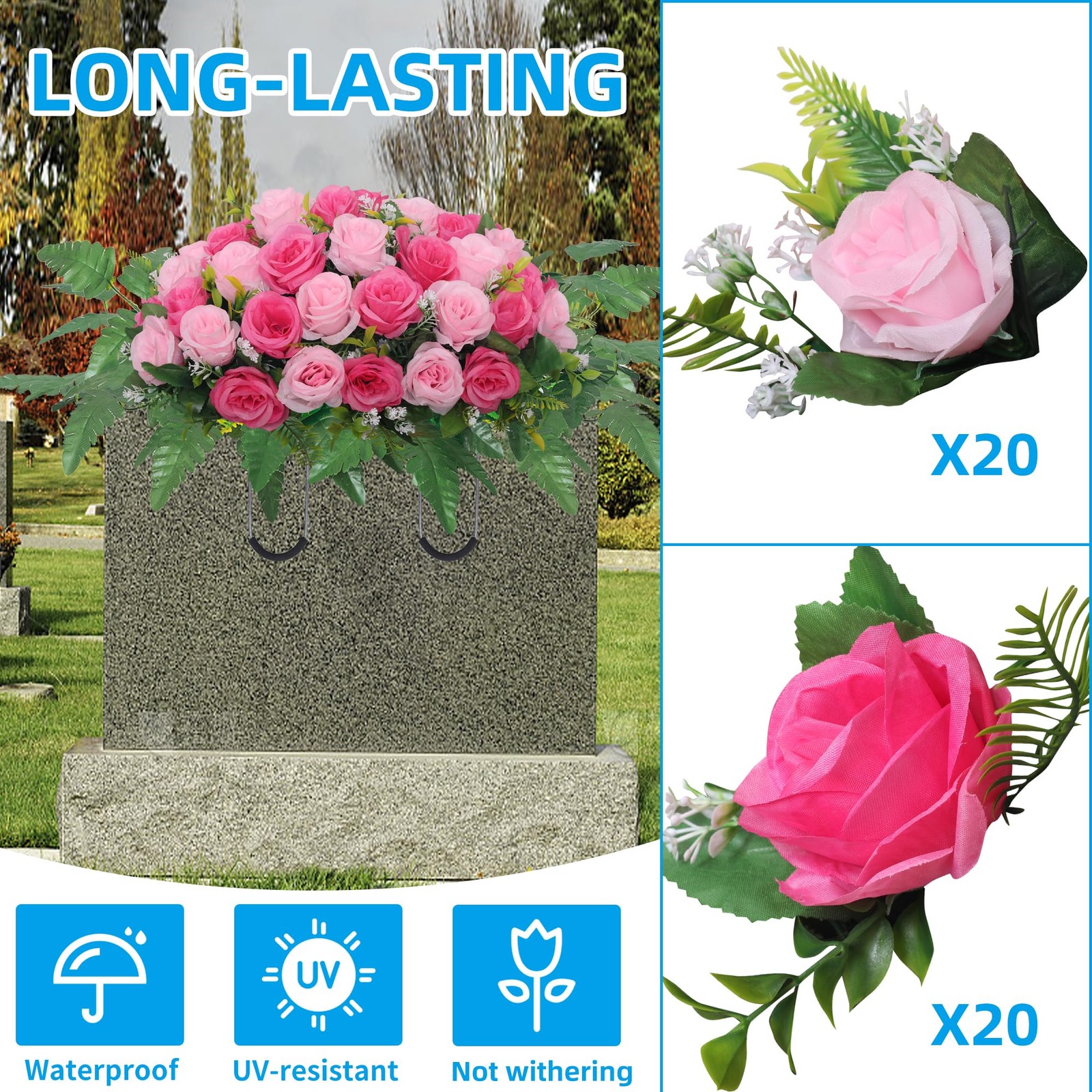 Cemetery Headstone Flower Saddle,Artificial Cemetery Flower Saddles for Grave…