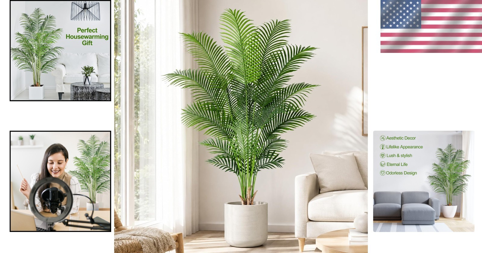 6ft Areca Palm Tree 18 Trunks Adjustable Real Bark Pot