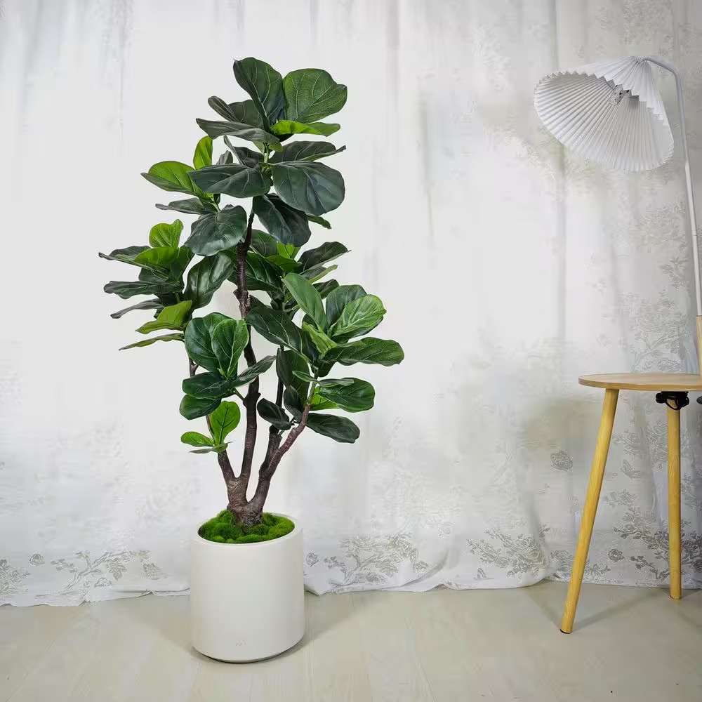4.5 Ft. Artificial Fiddle Leaf Fig Tree in White Decor Pot, Faux Green Plant Ind