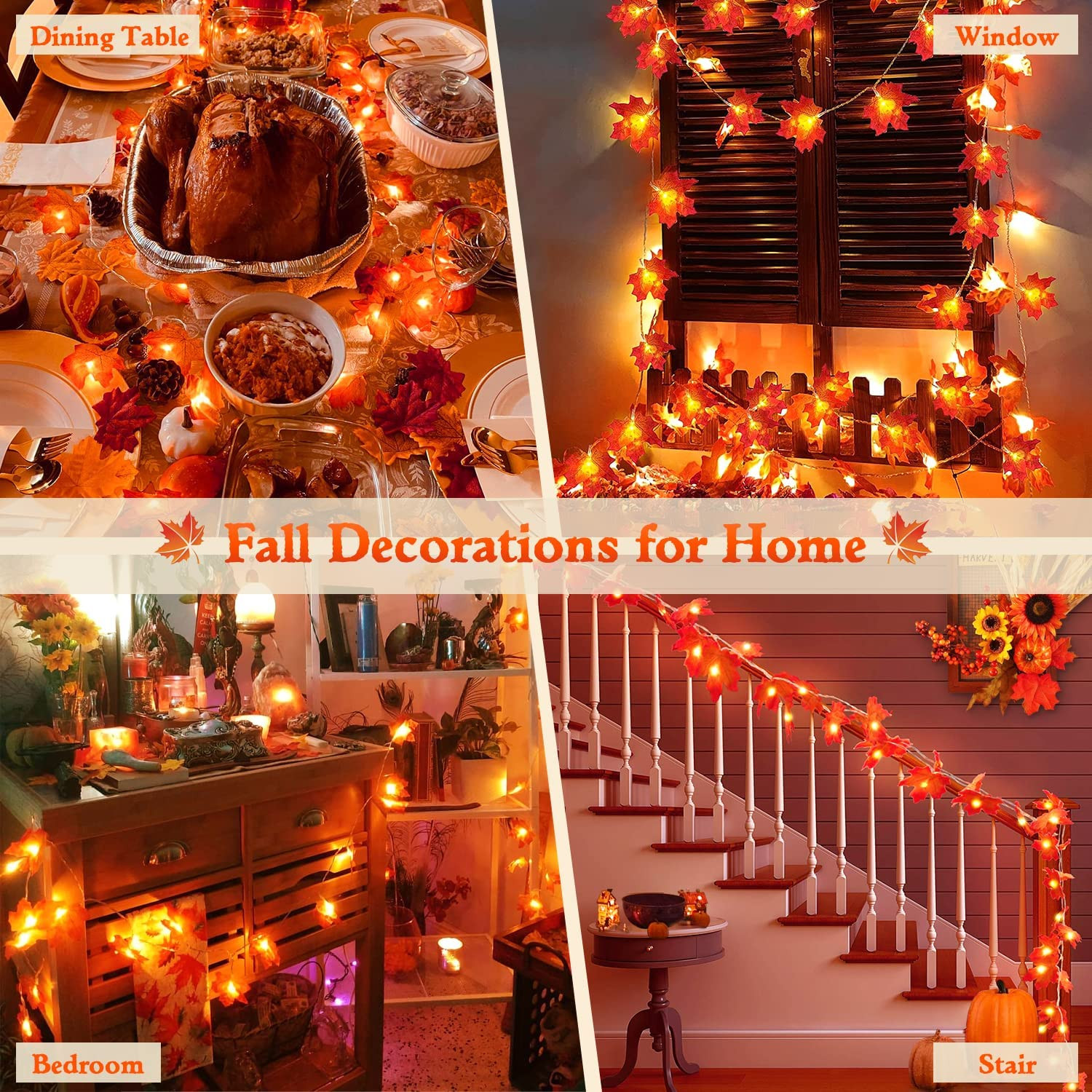 JMEXSUSS 2 Pack Fall Decor Lights Battery Operated, Total 22 FT 40 LED Thanksgiv