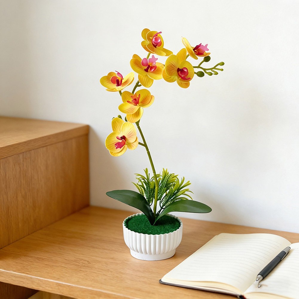 Orchid Artificial Plant Potted for Living Room Office Desk 38 10.5 6cm Plastic