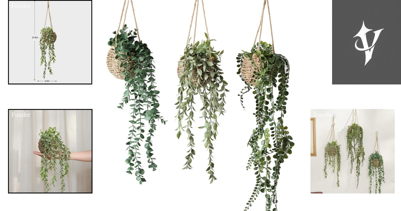 Charming 3 Pack Artificial Hanging Plants in Baskets for Stylish Home Decor