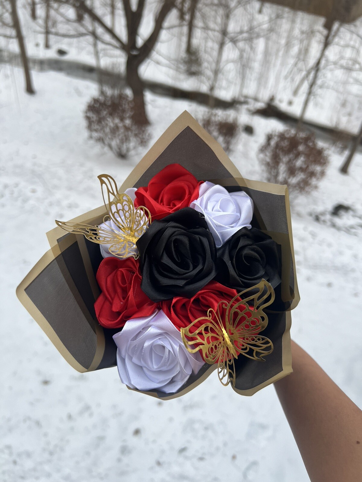 Black, White,and Red Handmade Flower Bouquet