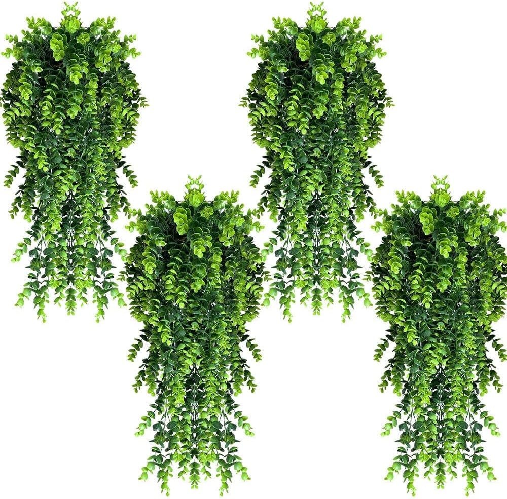 4 Pack Artificial Eucalyptus Leaf Rattan Fake Hanging Plant